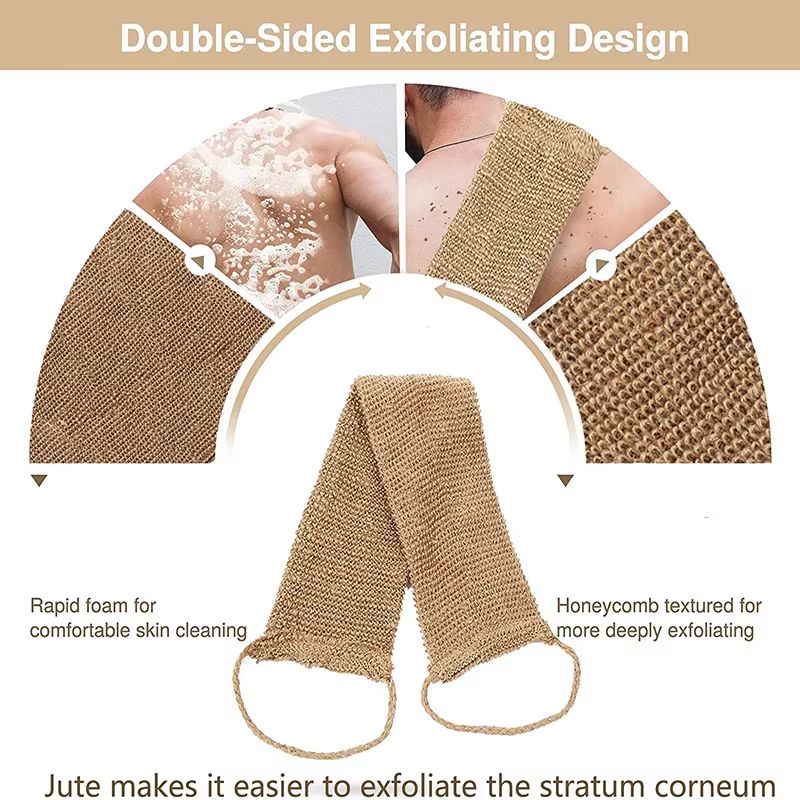 Natural Ramie Jute Exfoliating Bath Towel  Back Scrubber  Shower Strap For Deep Body Cleansing 1
