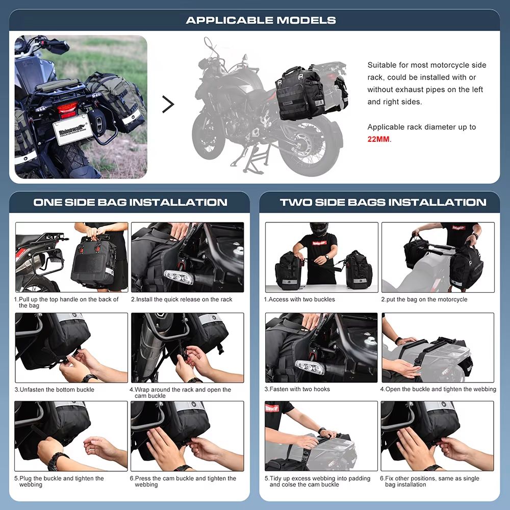Rhinowalk Universal Motorcycle Saddlebag 20L30L  Waterproof Side Bag With Removable Liner For Trave 3