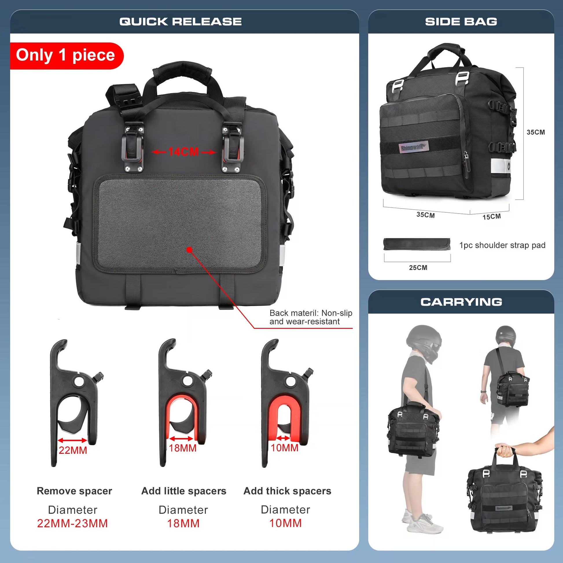 Rhinowalk Universal Motorcycle Saddlebag 20L30L  Waterproof Side Bag With Removable Liner For Trave 6