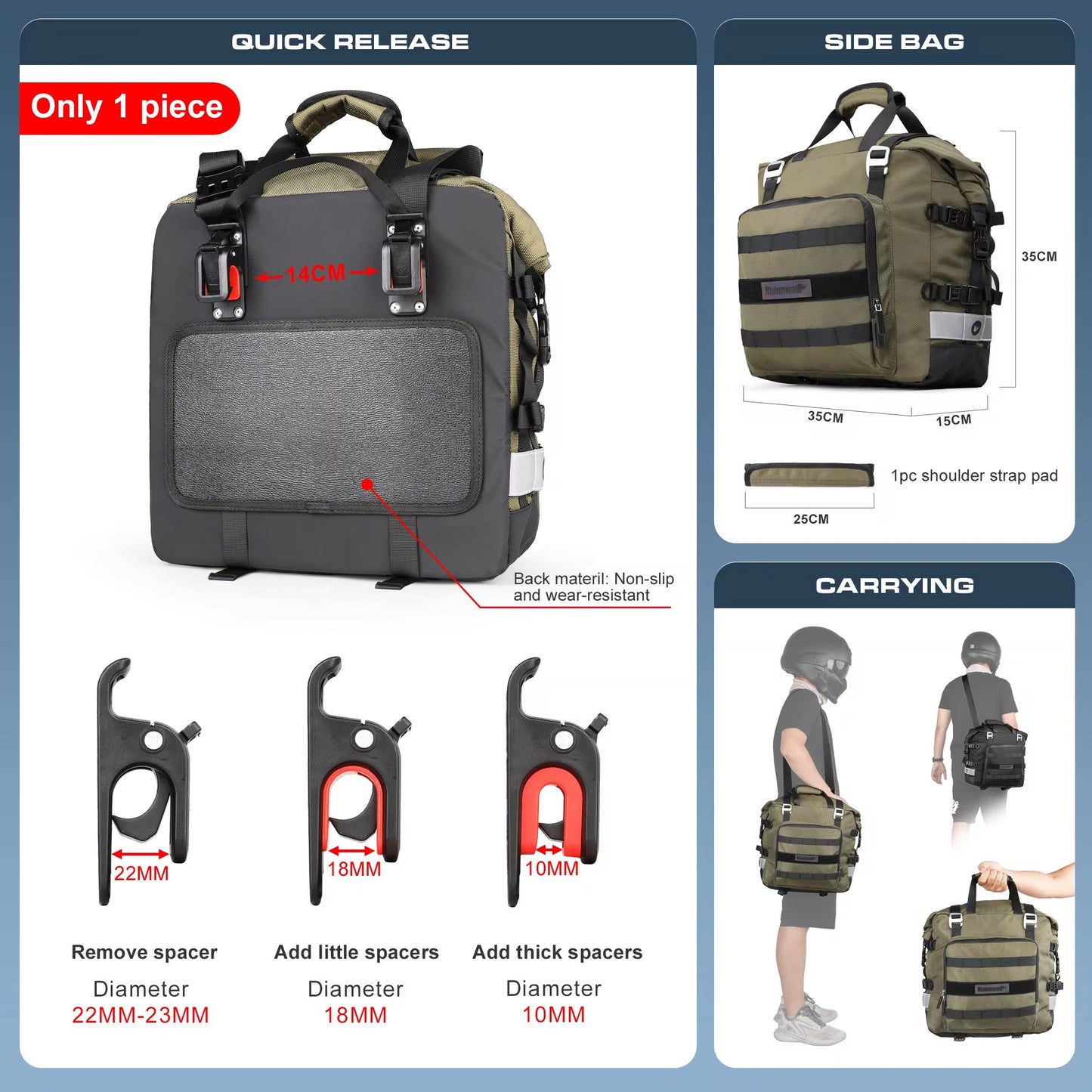 Rhinowalk Universal Motorcycle Saddlebag 20L30L  Waterproof Side Bag With Removable Liner For Trave 7