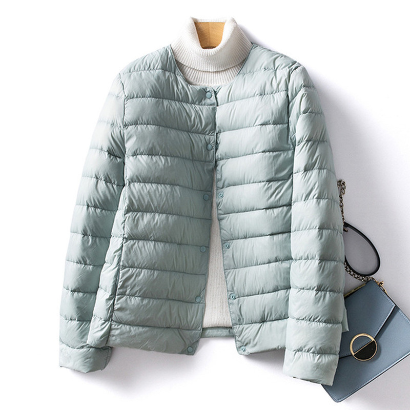 Women's Ultralight Quilted Puffer Coat, Variable V Neck, Collarless Duck Down Jacket for Winter Warmth