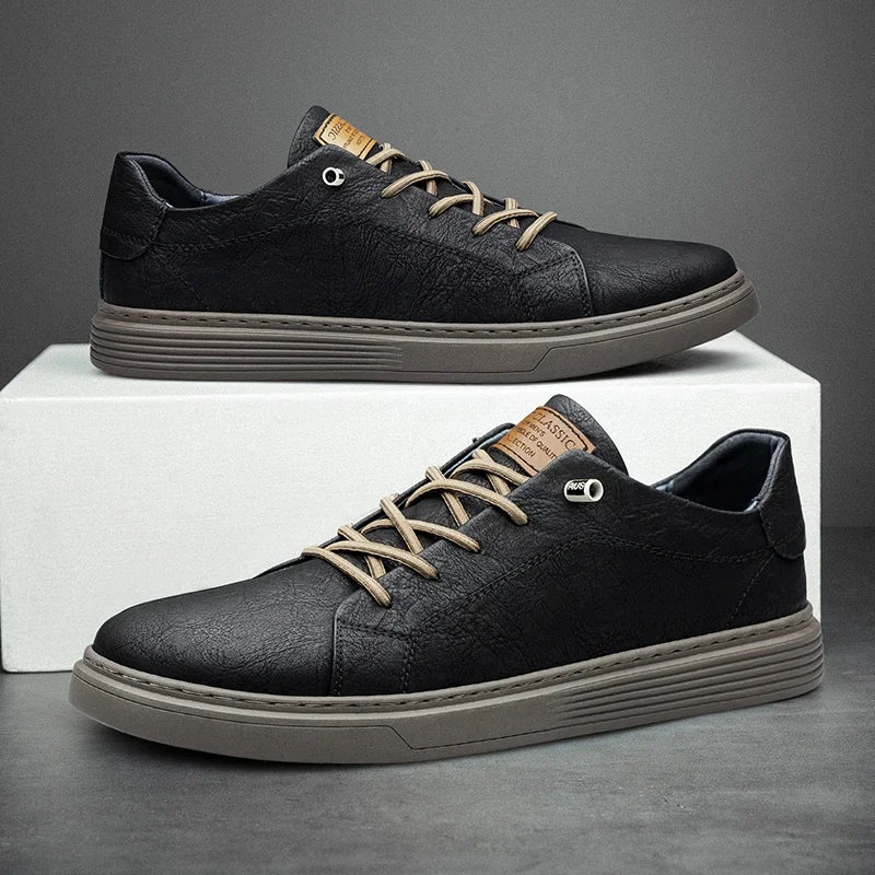 Mens Brand Italian Genuine Leather Oxford Casual Shoes, Outdoor Black Jogging & Office Dress Shoes