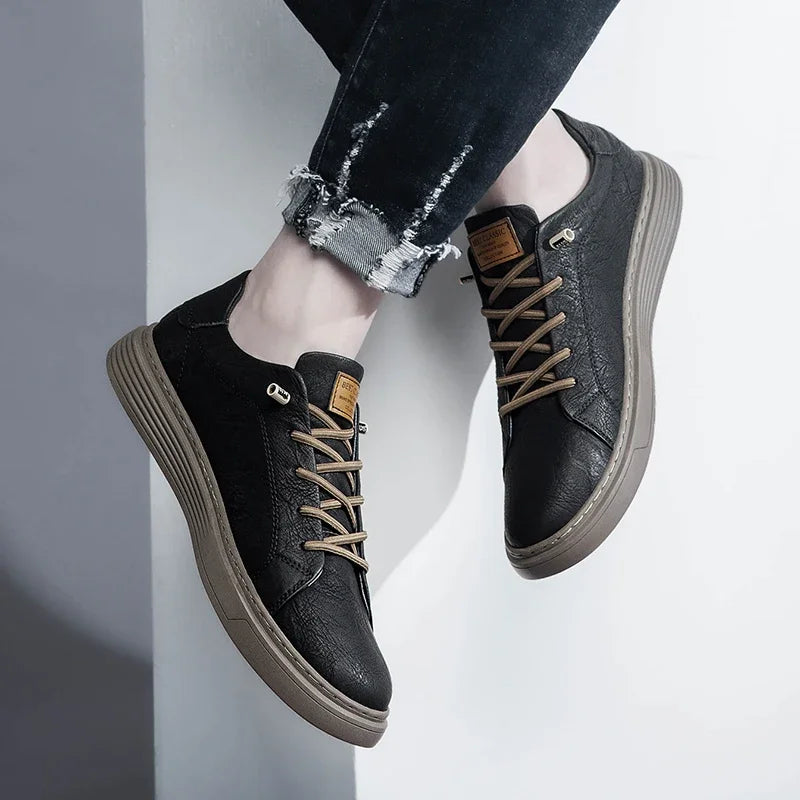 Mens Brand Italian Genuine Leather Oxford Casual Shoes Outdoor Black Jogging  Office Dress Shoes 3