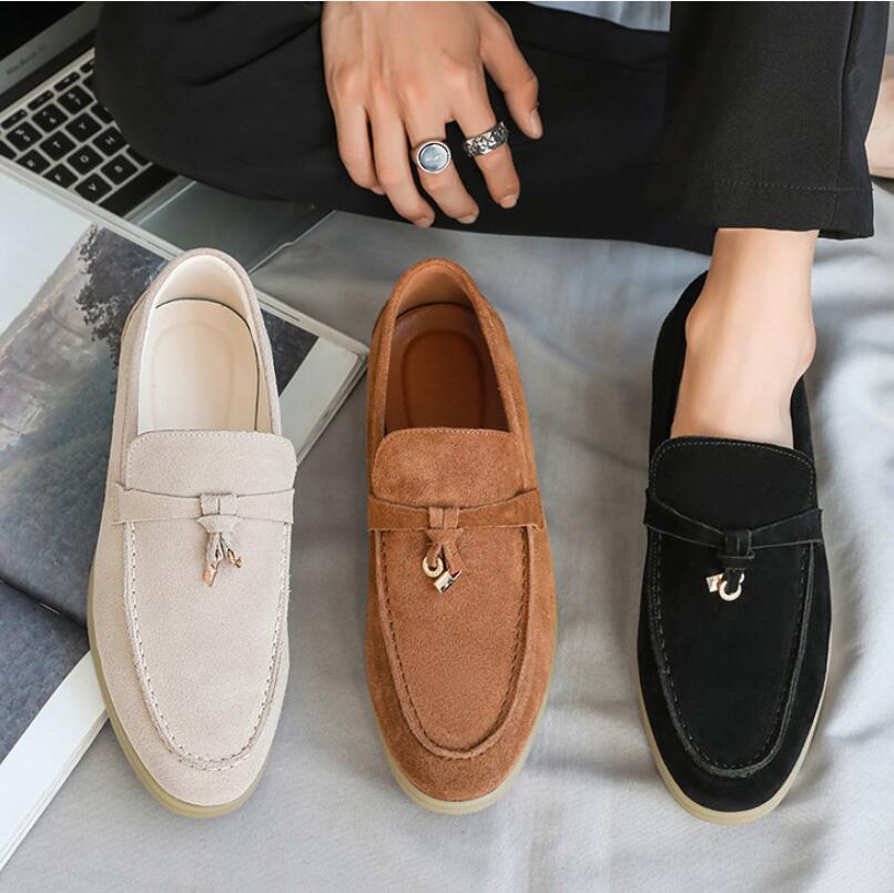 Mens Genuine Suede Leather Loafers, Classic British Tassel Moccasins & Fashion Casual Driving Shoes for Men