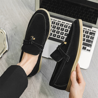 Mens Genuine Suede Leather Loafers Classic British Tassel Moccasins  Fashion Casual Driving Shoes F 4