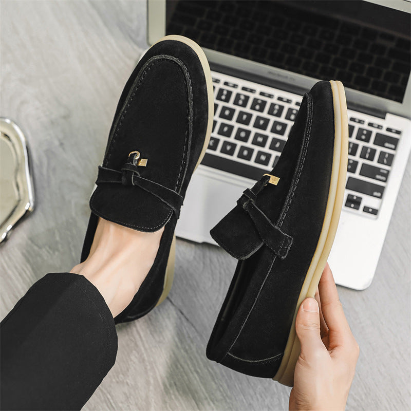 Mens Genuine Suede Leather Loafers Classic British Tassel Moccasins  Fashion Casual Driving Shoes F 6