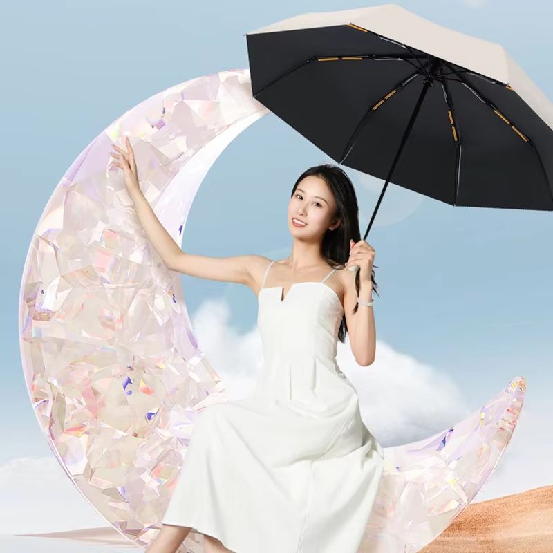 24-Bone Automatic Folding Umbrella - Double-Layer Windproof Design with SPF UV Protection