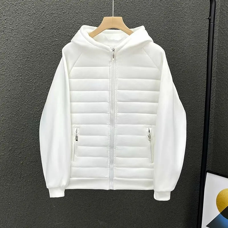 Men's Lightweight Winter Jacket, Cotton Padded Parkas, Casual Hooded Sweatshirt with Full Covered Edge, Loose Style Coup