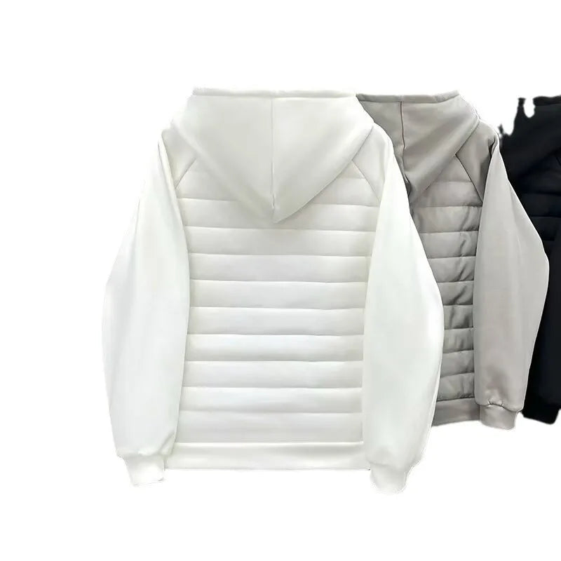 Men's Lightweight Winter Jacket, Cotton Padded Parkas, Casual Hooded Sweatshirt with Full Covered Edge, Loose Style Coup