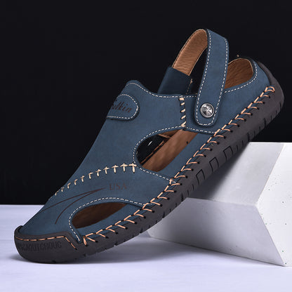 Mens Handmade Breathable Leather Summer Sandals Outdoor Antiskid Hollow Beach Shoes For Stylish Com 4