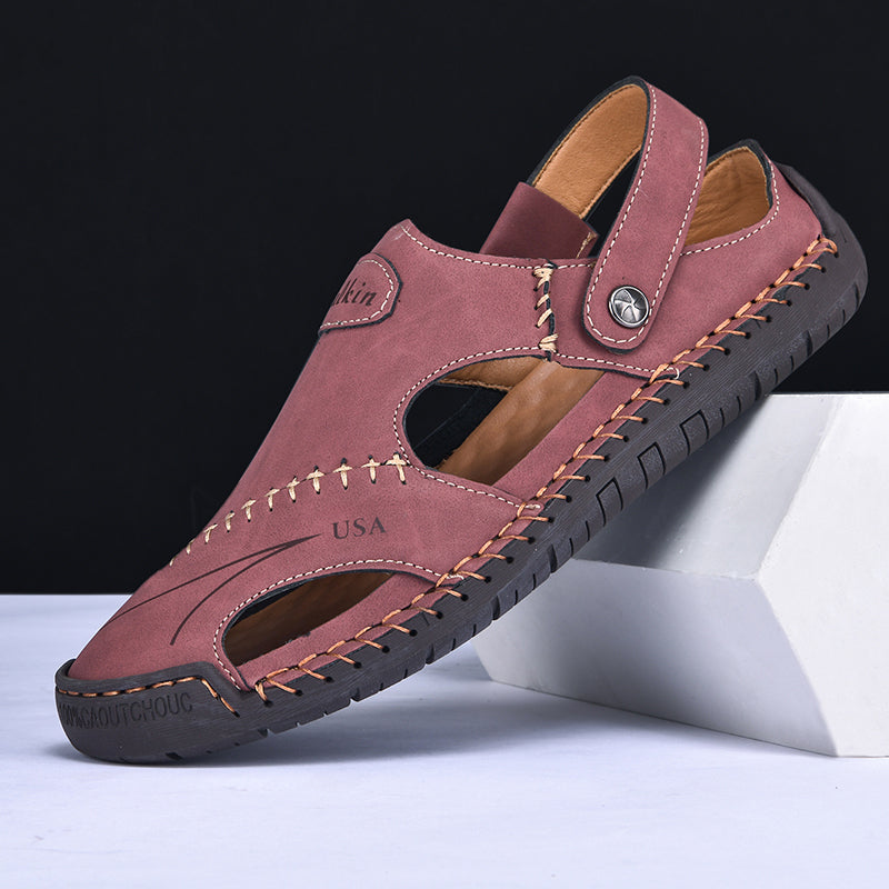 Mens Handmade Breathable Leather Summer Sandals Outdoor Antiskid Hollow Beach Shoes For Stylish Com 5