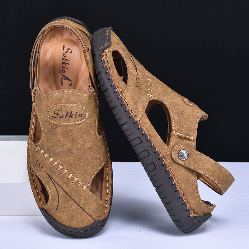 Mens Handmade Breathable Leather Summer Sandals Outdoor Antiskid Hollow Beach Shoes For Stylish Com 2