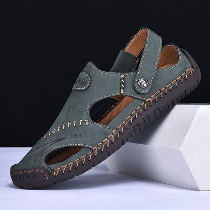 Mens Handmade Breathable Leather Summer Sandals Outdoor Antiskid Hollow Beach Shoes For Stylish Com 7