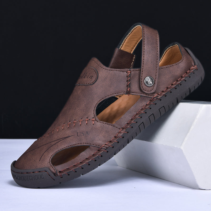Mens Handmade Breathable Leather Summer Sandals Outdoor Antiskid Hollow Beach Shoes For Stylish Com 9