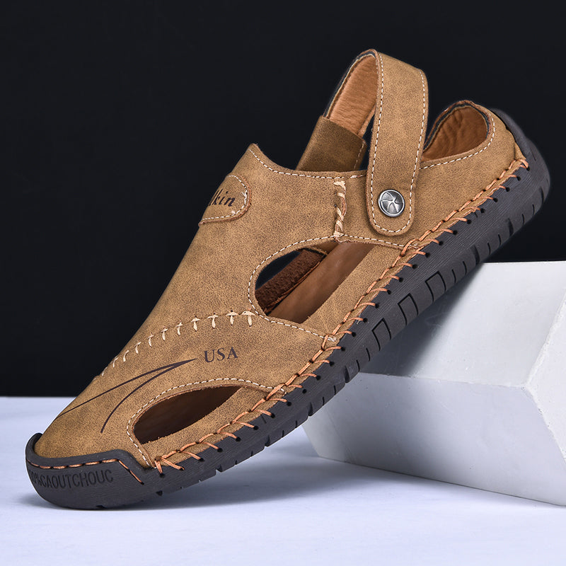 Mens Handmade Breathable Leather Summer Sandals Outdoor Antiskid Hollow Beach Shoes For Stylish Com 12