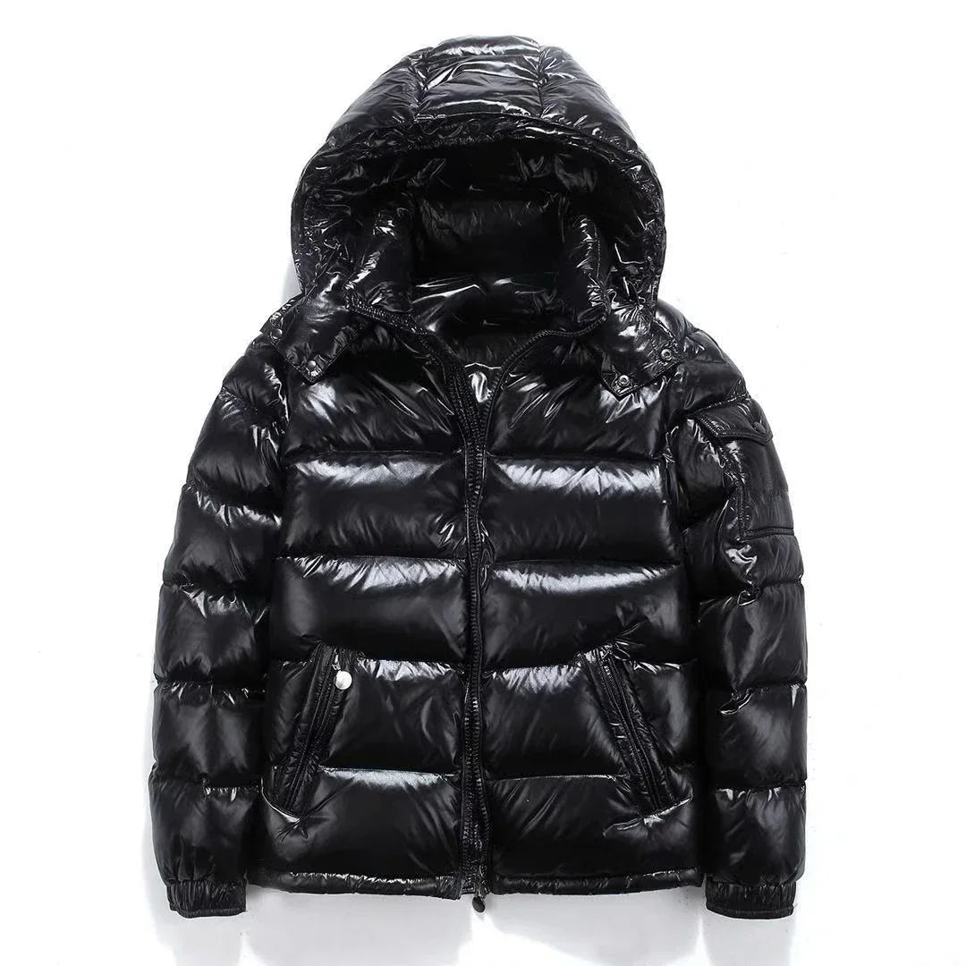 Mens Winter Parka Coat Thicken Glossy Black Jacket Fashion Solid Color Warm Parkas For Men 1