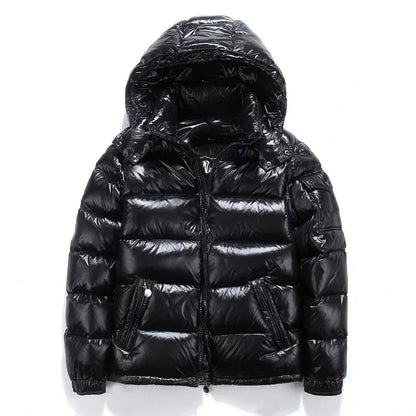 Mens Winter Parka Coat Thicken Glossy Black Jacket Fashion Solid Color Warm Parkas For Men 1