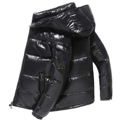 Mens Winter Parka Coat Thicken Glossy Black Jacket Fashion Solid Color Warm Parkas For Men 6