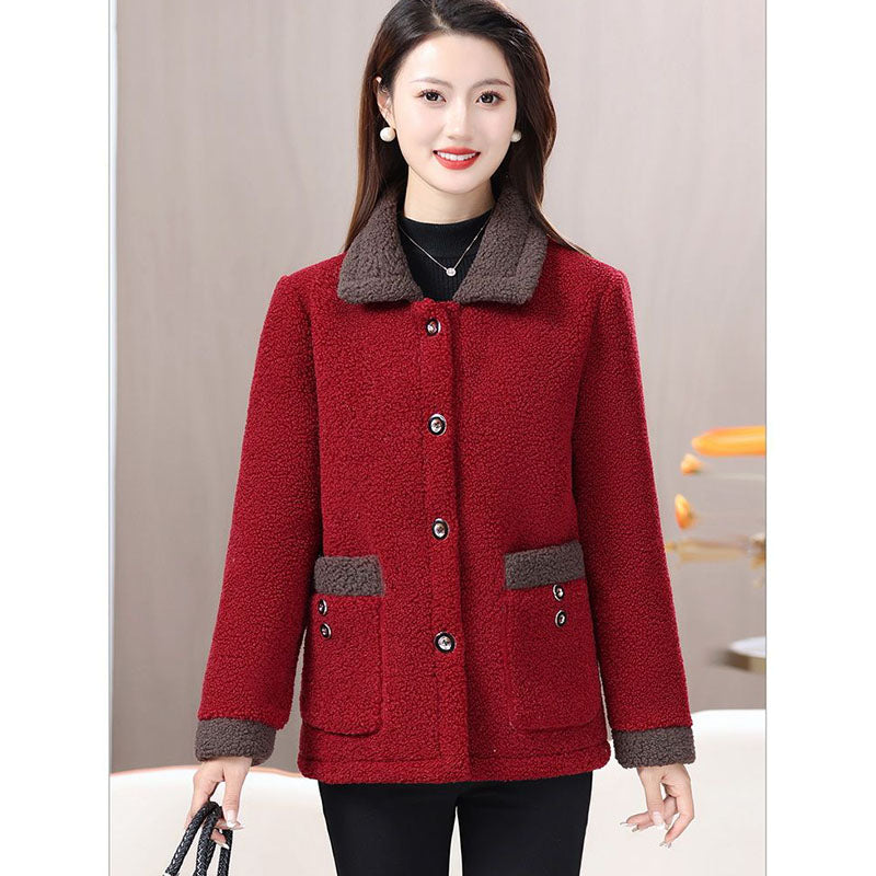 Velvet Thickened Warm Coat for Women, Luxurious Lamb Fur Style, Loose Fit Winter Jacket for Middle Aged Ladies, Winter