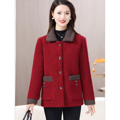 Velvet Thickened Warm Coat for Women, Luxurious Lamb Fur Style, Loose Fit Winter Jacket for Middle Aged Ladies, Winter
