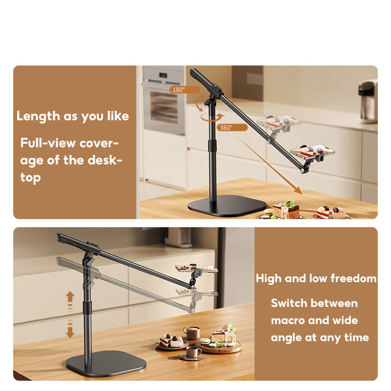 Desktop Shooting Handle, Overhead Mobile Phone Stand with Bluetooth Remote, Video Stand for Jewelry and Food Recording.