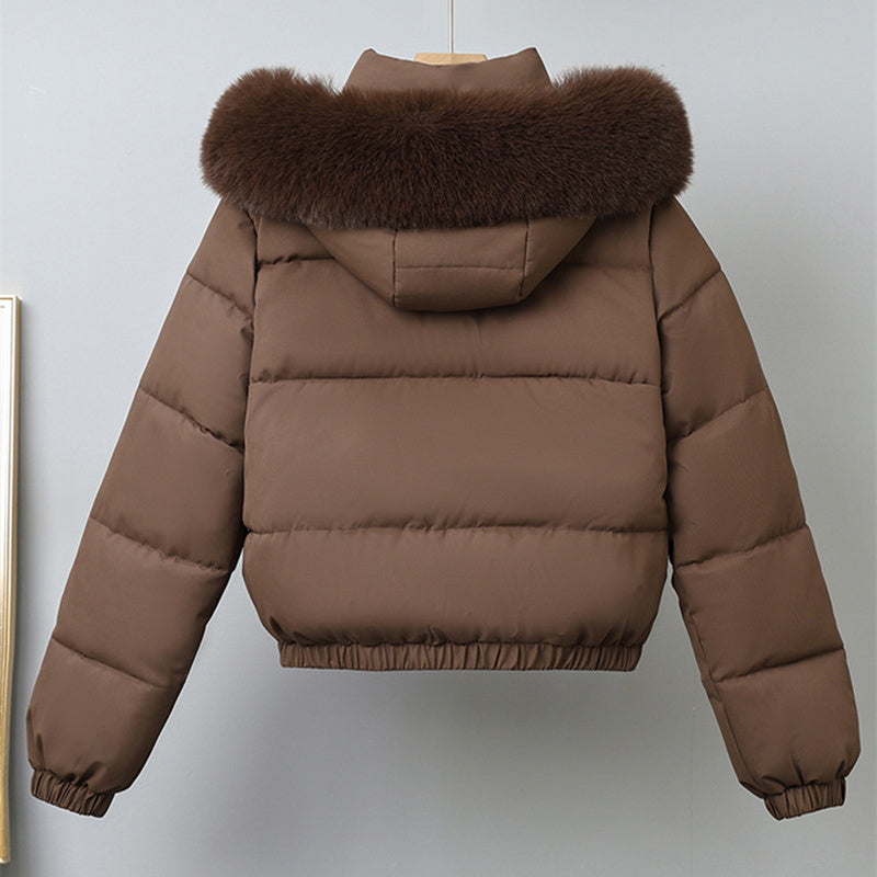 Women's Short Winter Parka, with Removable Fur Collar Hood, Thick Velvet Cotton Padding, Warm Jacket Outerwear Coat