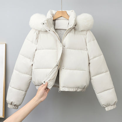 Women's Short Winter Parka, with Removable Fur Collar Hood, Thick Velvet Cotton Padding, Warm Jacket Outerwear Coat