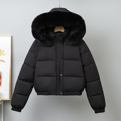 Women's Short Winter Parka, with Removable Fur Collar Hood, Thick Velvet Cotton Padding, Warm Jacket Outerwear Coat