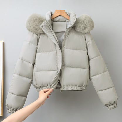 Women's Short Winter Parka, with Removable Fur Collar Hood, Thick Velvet Cotton Padding, Warm Jacket Outerwear Coat