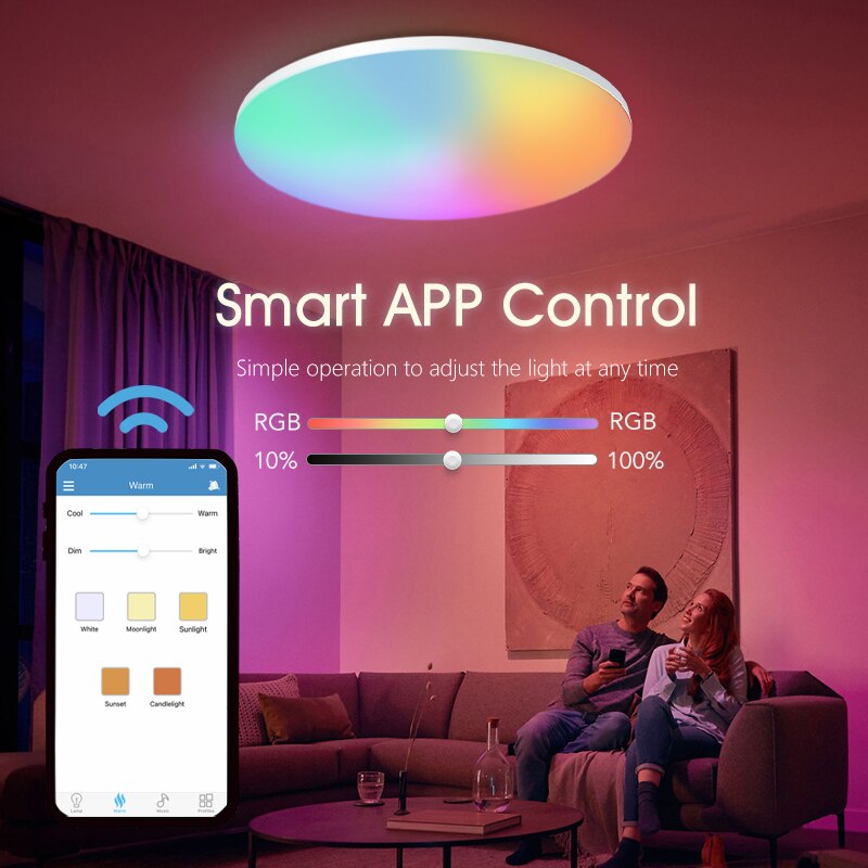 Smart Ceiling Light, RGB CCT APP Control, Ambient Light, For Bedroom, Home Decor