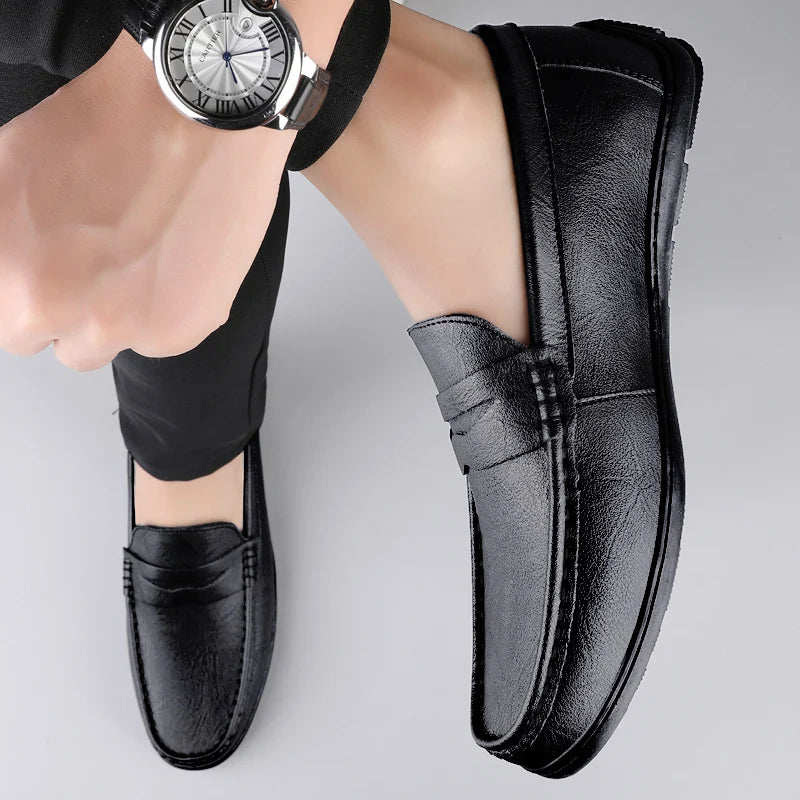 Luxury Genuine Leather Men Casual Shoes Breathable Formal Dress Loafers  SlipOn Boat Shoes For Styl 4