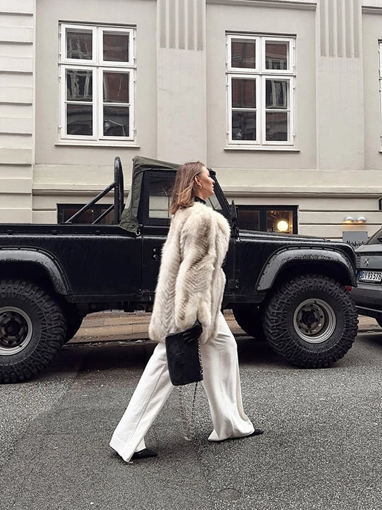 Retro Loose Women's Faux Fur Coat, Elegant Thicken Plush Pad Shoulder Open Coat, Classic Chic Winter Street Outwear