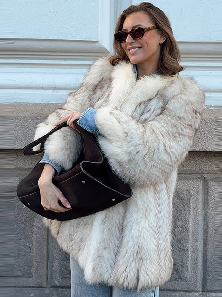 Retro Loose Women's Faux Fur Coat, Elegant Thicken Plush Pad Shoulder Open Coat, Classic Chic Winter Street Outwear