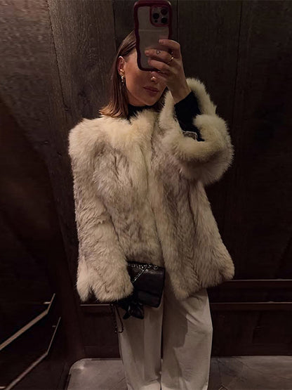 Retro Loose Women's Faux Fur Coat, Elegant Thicken Plush Pad Shoulder Open Coat, Classic Chic Winter Street Outwear