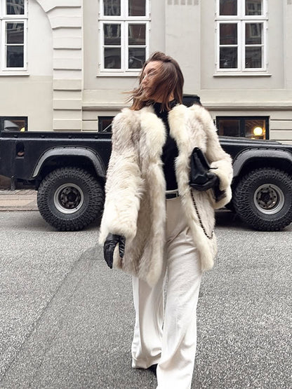 Retro Loose Women's Faux Fur Coat, Elegant Thicken Plush Pad Shoulder Open Coat, Classic Chic Winter Street Outwear