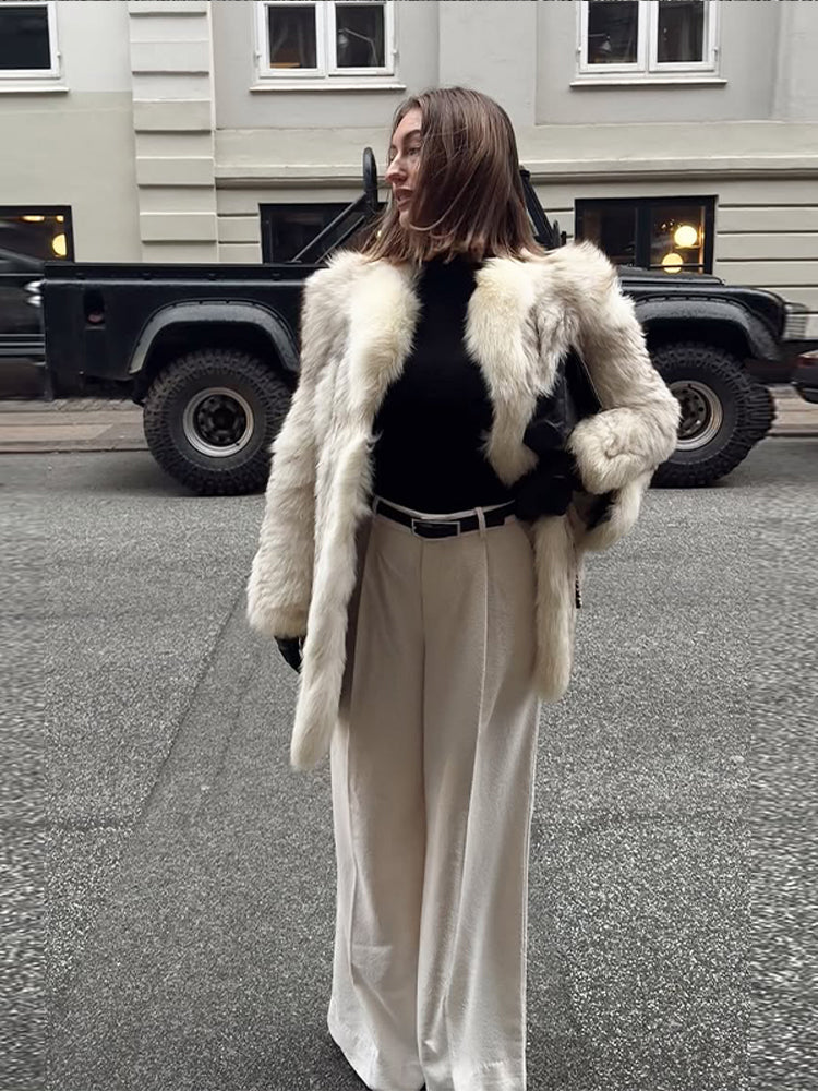 Retro Loose Women's Faux Fur Coat, Elegant Thicken Plush Pad Shoulder Open Coat, Classic Chic Winter Street Outwear