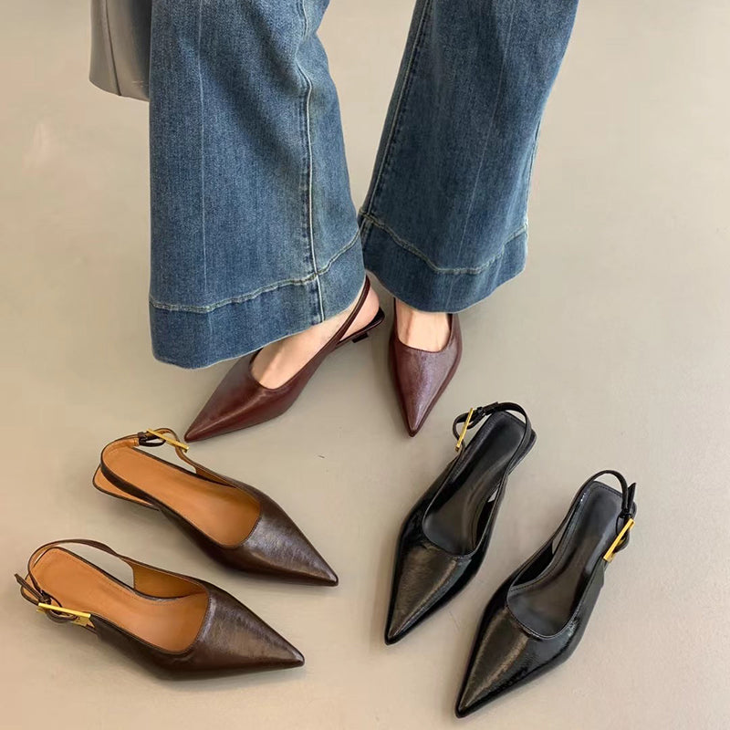 Chic Summer Pointed Toe Women Sandals, Fashion Slingback Mules for Elegant Ladies with Low Heels