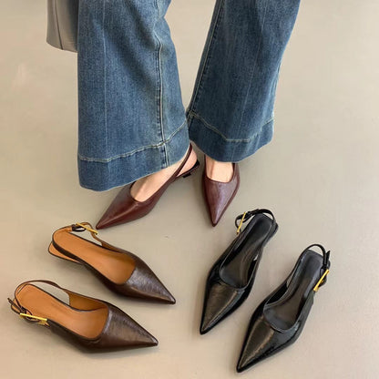 Chic Summer Pointed Toe Women Sandals, Fashion Slingback Mules for Elegant Ladies with Low Heels