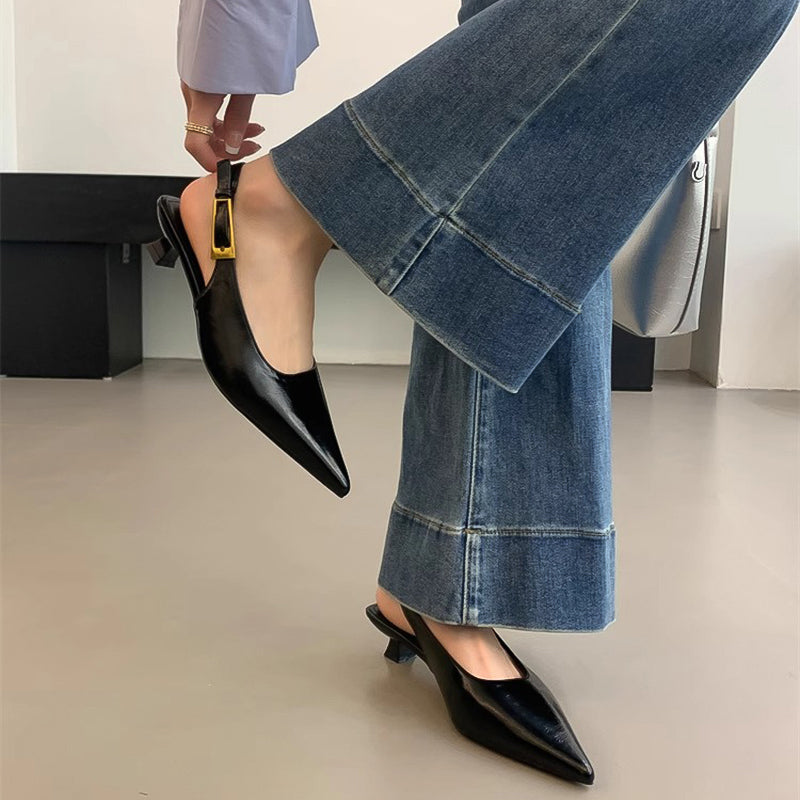 Chic Summer Pointed Toe Women Sandals Fashion Slingback Mules For Elegant Ladies With Low Heels 4
