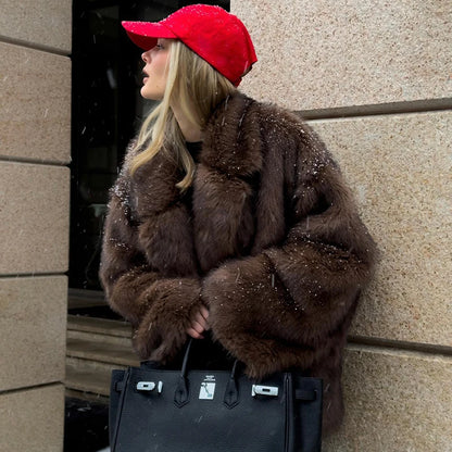 Gradient Fur Coat, Neo Mint Color, Thick Warm Winter Jacket, Faux Fox Fur Outerwear for Women