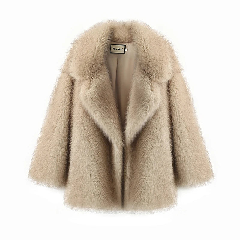 Gradient Fur Coat, Neo Mint Color, Thick Warm Winter Jacket, Faux Fox Fur Outerwear for Women