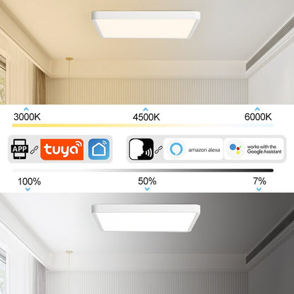 Smart Ceiling Lamp Wood Grain Square Design Alexa And Google Home Voice Control Modern LED Ceiling  1