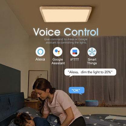 Smart Ceiling Lamp Wood Grain Square Design Alexa And Google Home Voice Control Modern LED Ceiling  2