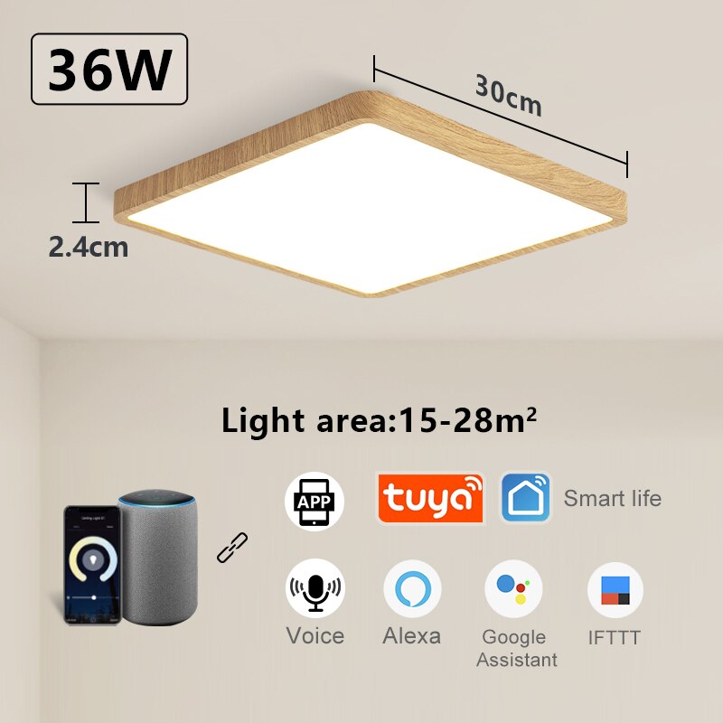 Smart Ceiling Lamp Wood Grain Square Design Alexa And Google Home Voice Control Modern LED Ceiling  6
