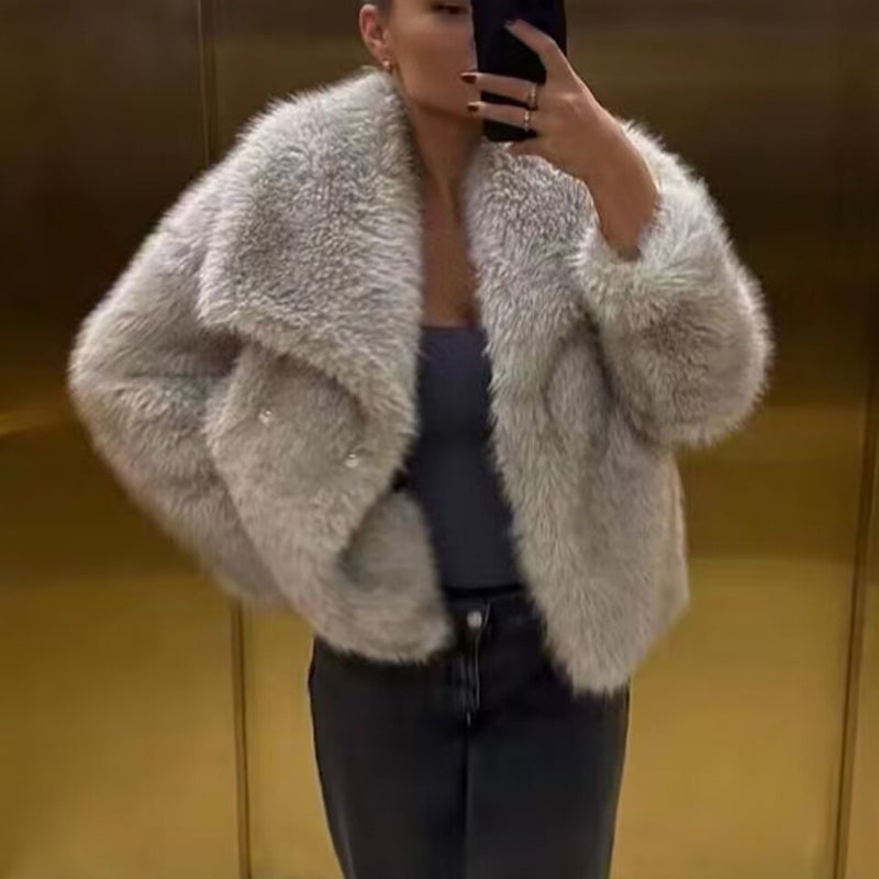 Luxurious Winter Faux Fur Coat for Women, Plush Fluffy Jacket, Warm Autumn Outerwear in Red, Gray, Black, White