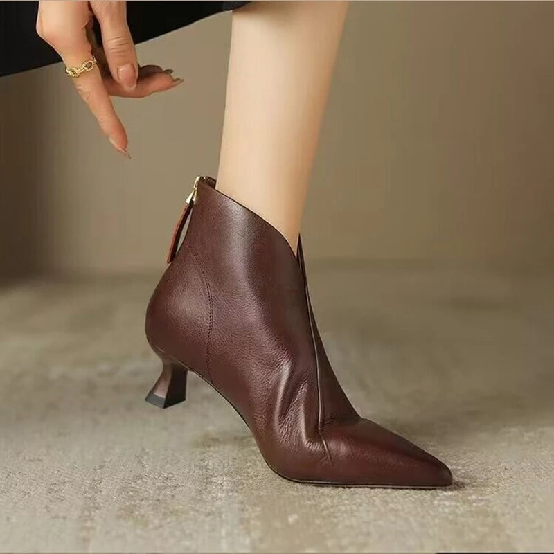 Stylish Autumn Winter Pointed Toe Women Ankle Boots Fashion Vintage Short Booties With Square Heels 4