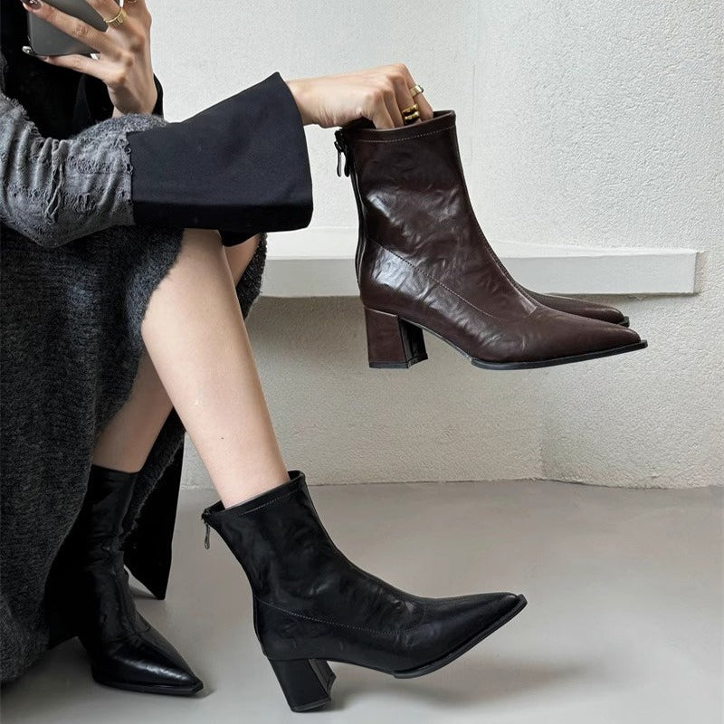 Elegant High Heel Pointed Toe Women Ankle Boots, Slim Short Booties for Autumn & Winter Ladies