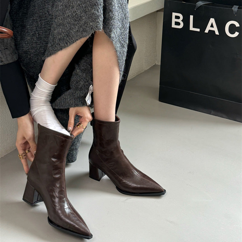 Elegant High Heel Pointed Toe Women Ankle Boots Slim Short Booties For Autumn  Winter Ladies 1