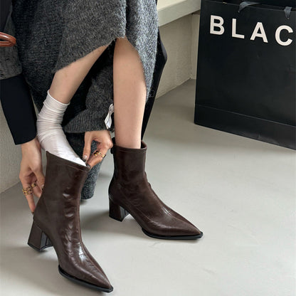 Elegant High Heel Pointed Toe Women Ankle Boots Slim Short Booties For Autumn  Winter Ladies 1