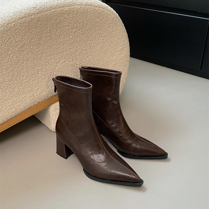 Elegant High Heel Pointed Toe Women Ankle Boots Slim Short Booties For Autumn  Winter Ladies 6